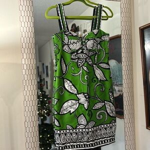 NWT Muse Cotton Stretch Green White Black Floral Print Sleeveless Dress 4